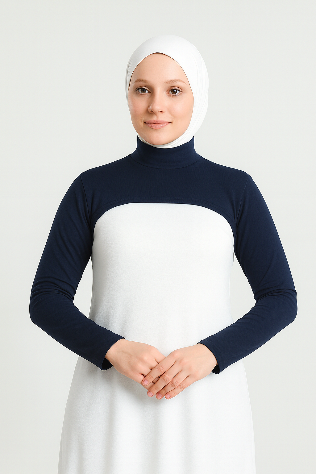 Stand Collar Neck Collar Sleeve - Navy Blue