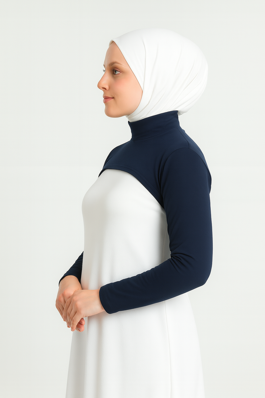 Stand Collar Neck Collar Sleeve - Navy Blue