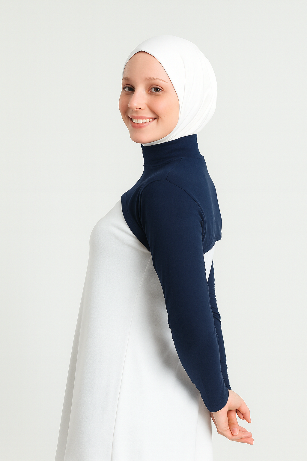 Stand Collar Neck Collar Sleeve - Navy Blue