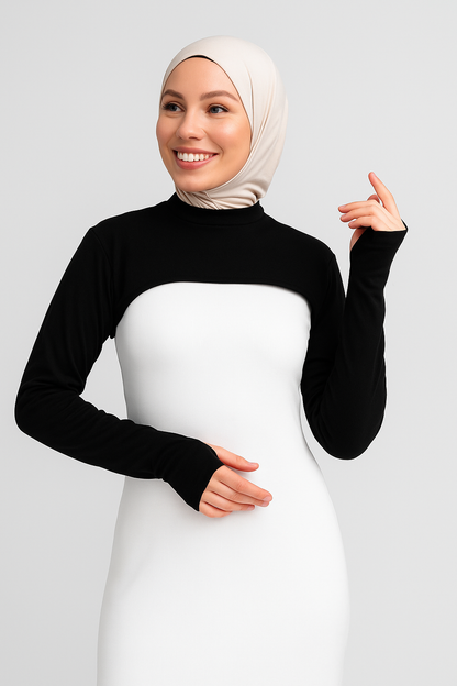 سوار ذراع بدون ياقة للرقبة - أسود