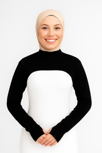 سوار ذراع بدون ياقة للرقبة - أسود