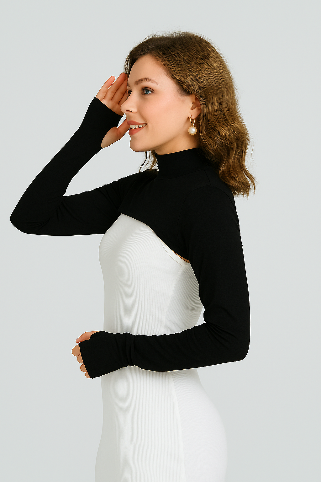 سوار ذراع بدون ياقة للرقبة - أسود