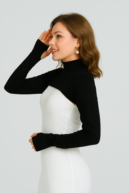 سوار ذراع بدون ياقة للرقبة - أسود