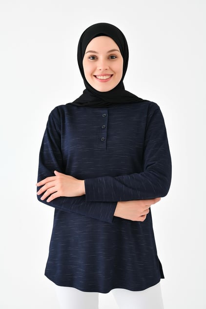 Düğmeli Basic Tunik - Lacivert