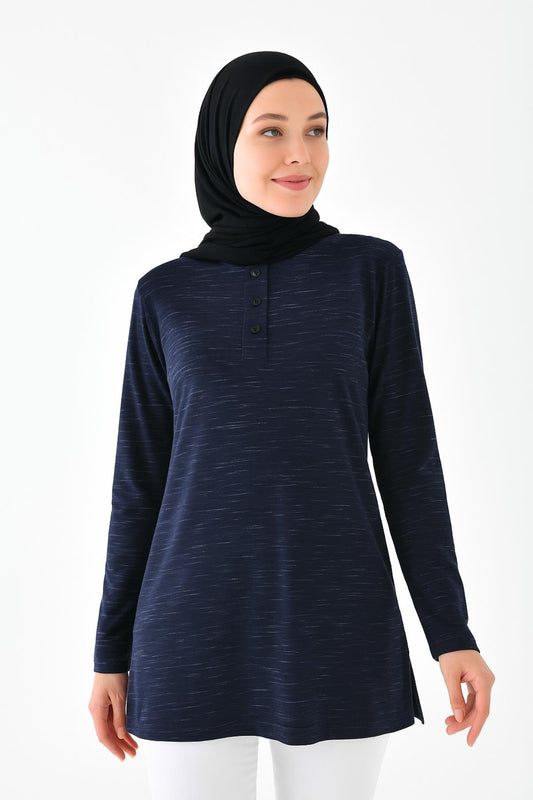 Düğmeli Basic Tunik - Lacivert