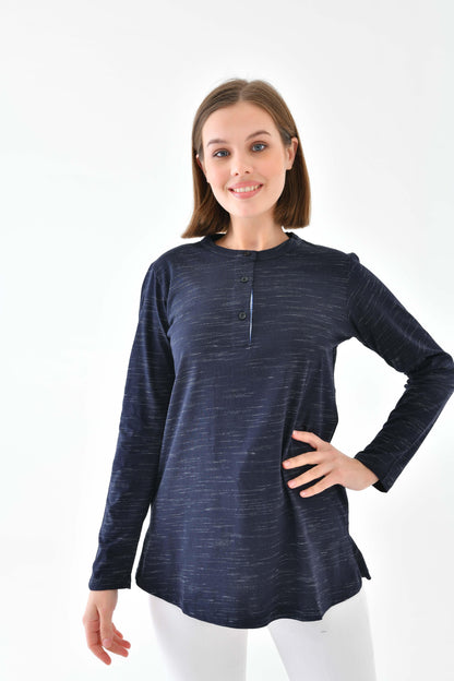 Düğmeli Basic Tunik - Lacivert