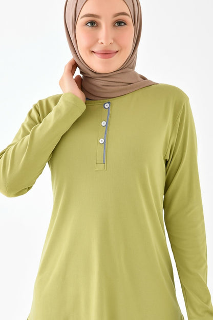 Düğmeli Basic Tunik - Yeşil
