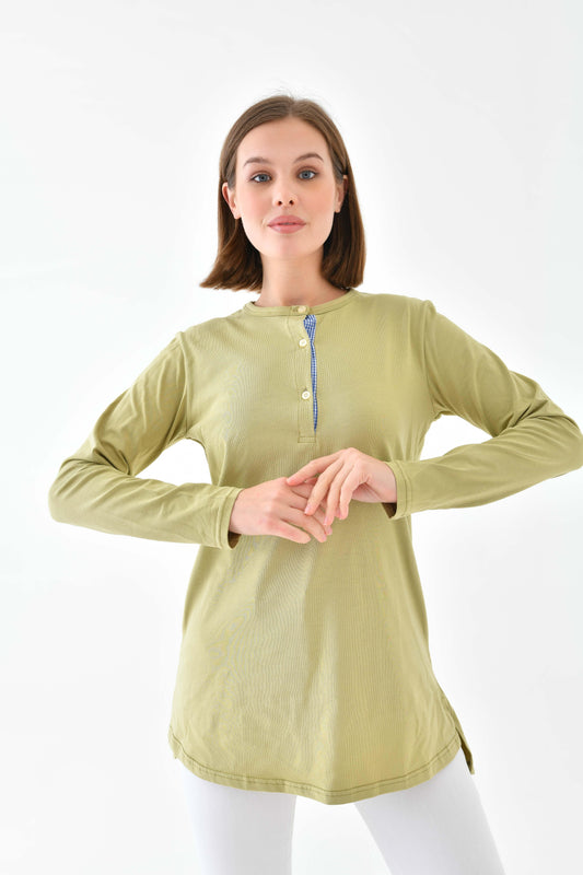 Düğmeli Basic Tunik - Yeşil