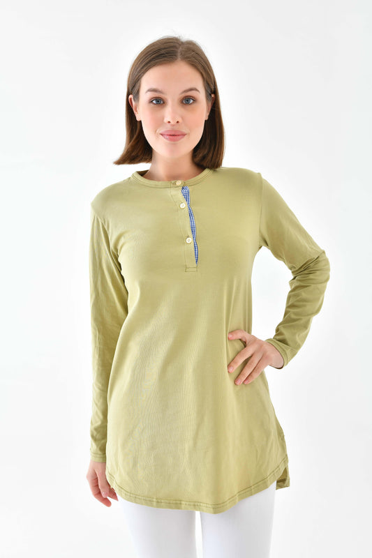 Düğmeli Basic Tunik - Yeşil