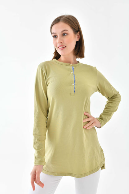 Düğmeli Basic Tunik - Yeşil