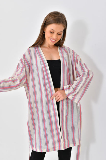 El Dokuması Kimono - Pembe Mavi