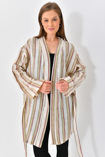El Dokuması Kimono - Yeşil Kırmızı