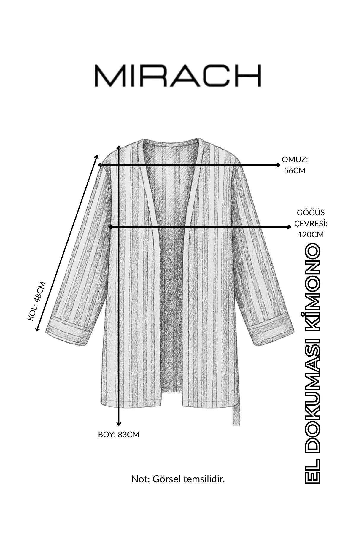 Sarı Çizgili Kuşaklı Kadın Kimono
