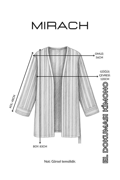 El Dokuması Kimono - Yeşil Kırmızı