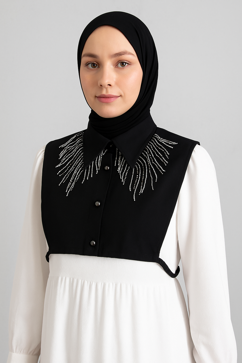 Elmas Akışı Gömlek Yakası - Siyah |Outlet