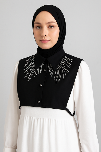 Elmas Akışı Gömlek Yakası - Siyah |Outlet