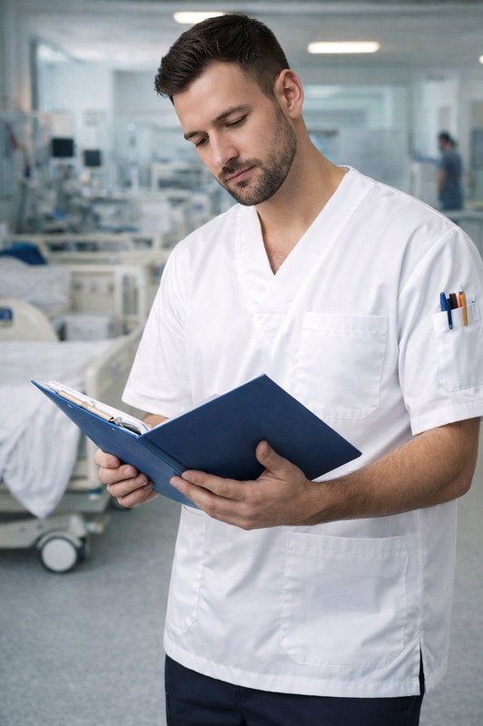 Tek Üst 4 Cepli Erkek Scrubs Forma - Beyaz