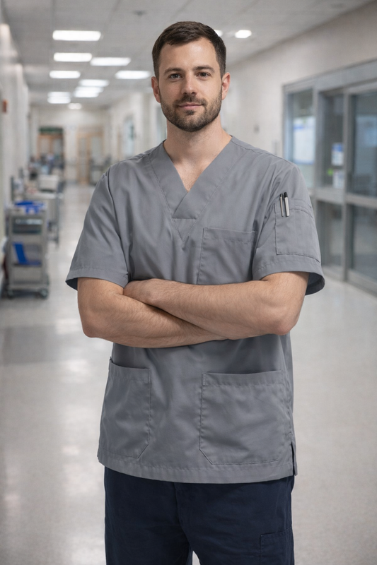 Tek Üst 4 Cepli Erkek Scrubs Forma - Gri