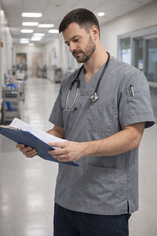 Tek Üst 4 Cepli Erkek Scrubs Forma - Gri