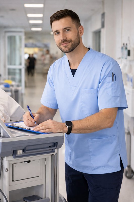 Tek Üst 4 Cepli Erkek Scrubs Forma - Mavi