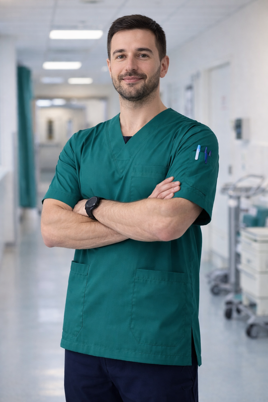 Tek Üst 4 Cepli Erkek Scrubs Forma - Petrol