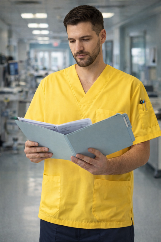 Tek Üst 4 Cepli Erkek Scrubs Forma - Limon