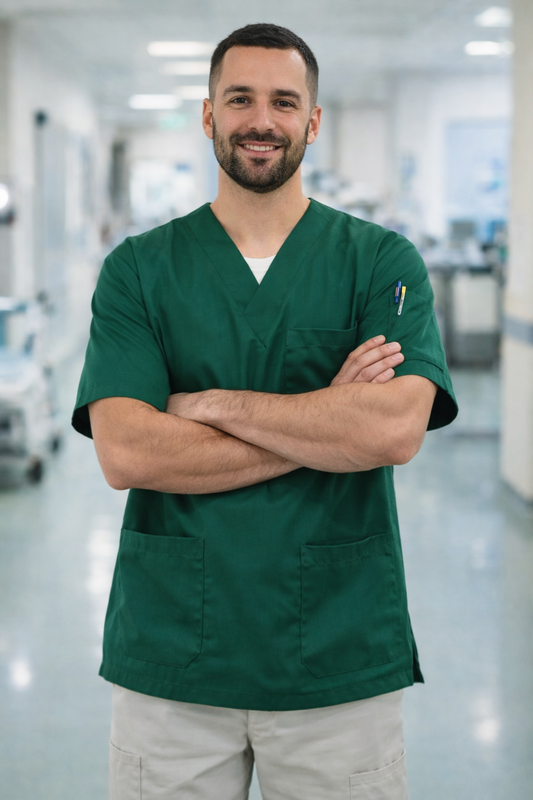 Tek Üst 4 Cepli Erkek Scrubs Forma - Yeşil