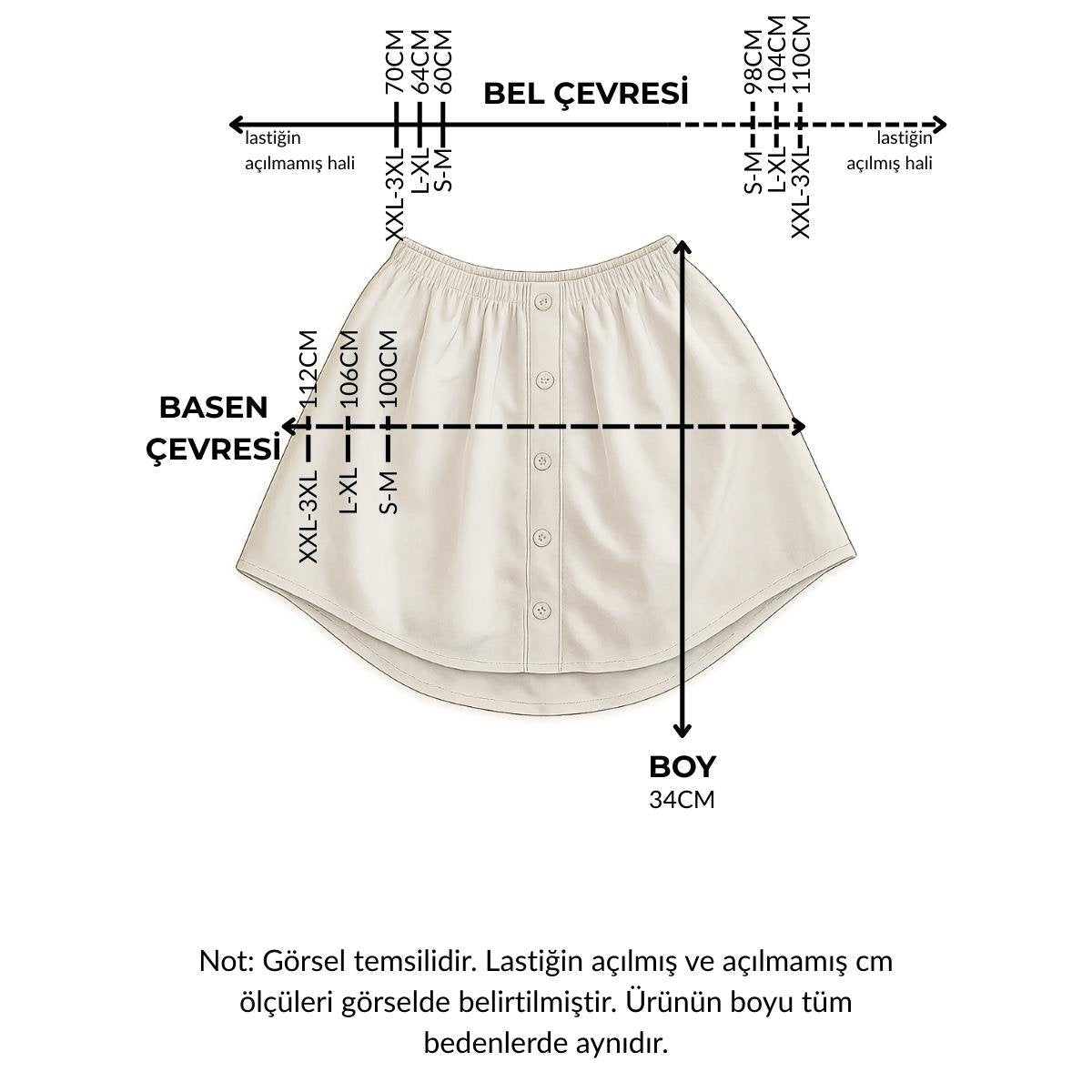 Beyaz Düğmeli Oval Kesim Sahte Gömlek Etek