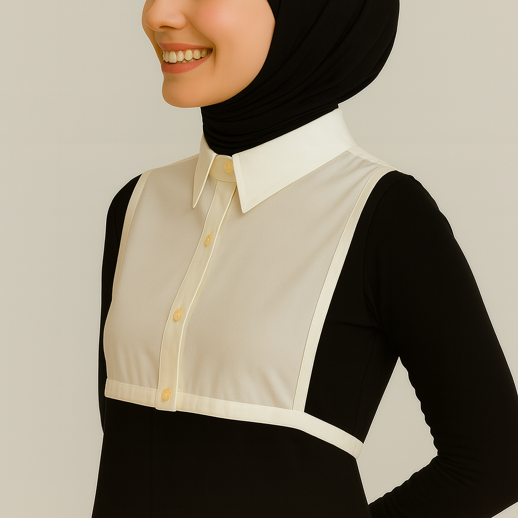 Hazır gömlek yakası ile katmanlı görünüm sağlayan kadın ürün