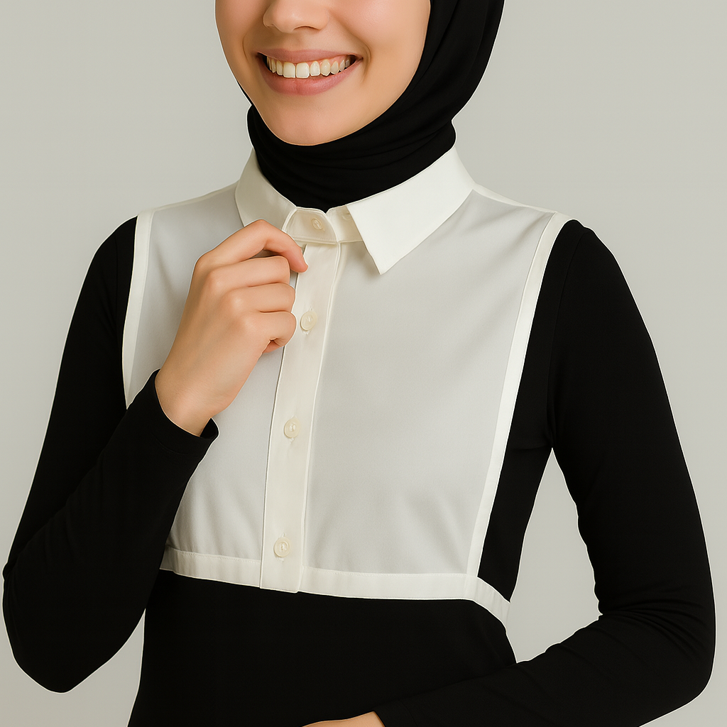 Beyaz takma gömlek yakası modeli kadın kombin üzerinde