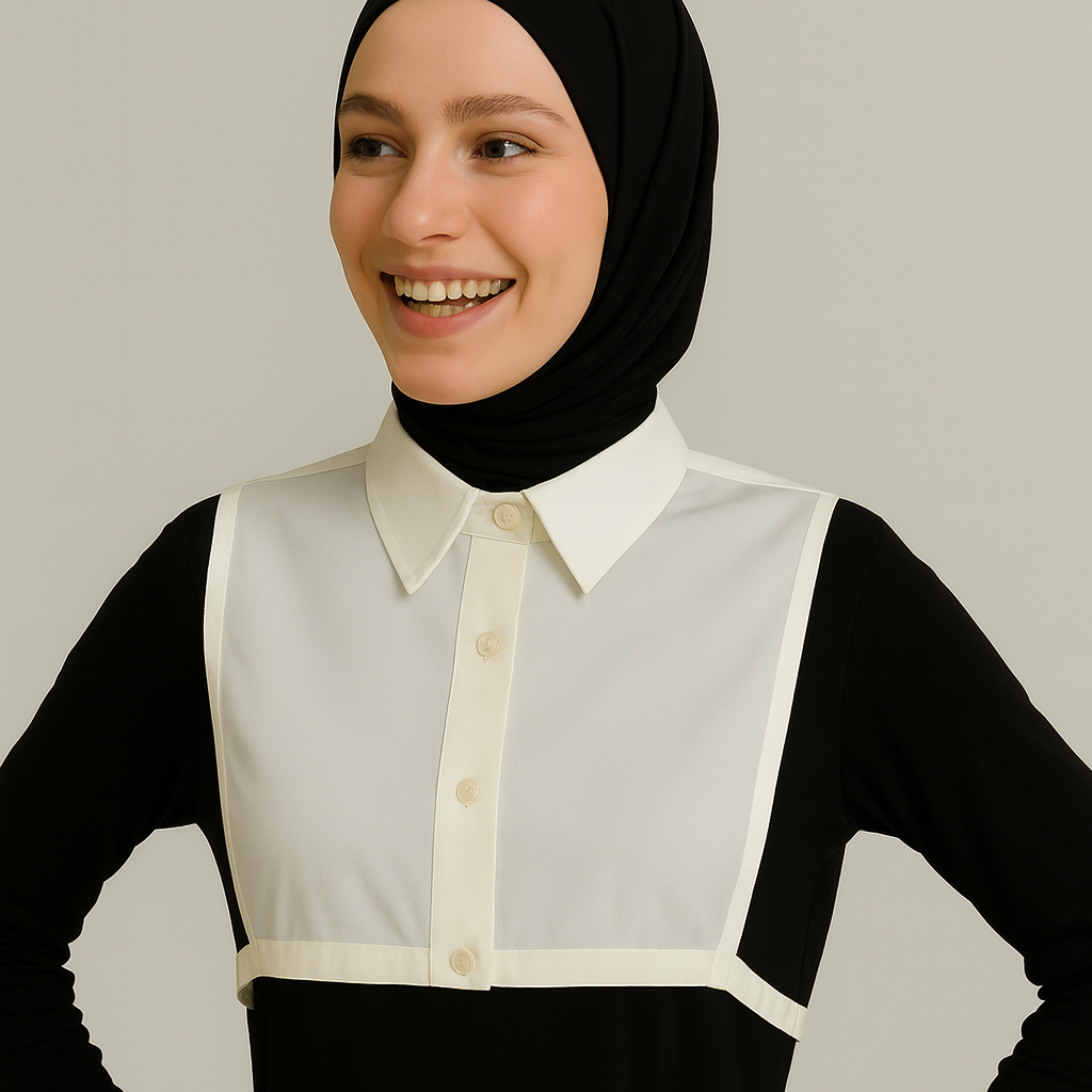 Sahte gömlek yakası ile modern ve minimal kombin detayı