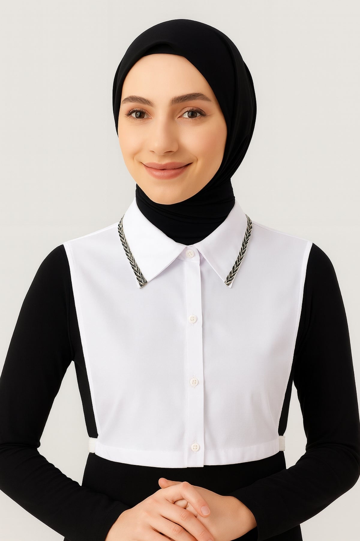 Silver Glitter Shirt Collar - White 