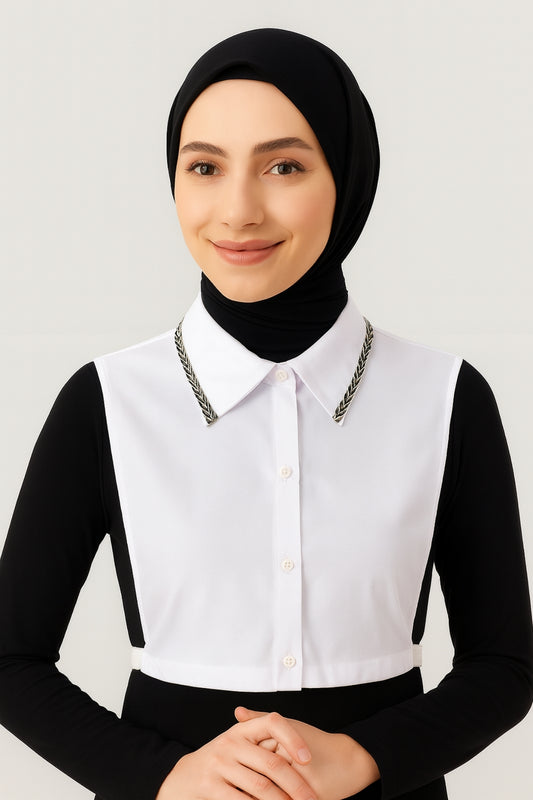 Silver Glitter Shirt Collar - White 