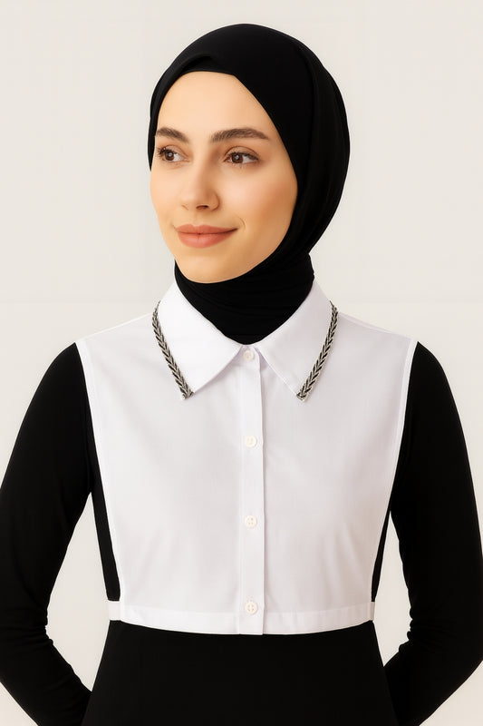 Silver Glitter Shirt Collar - White 