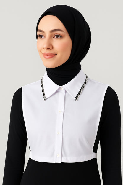 Silver Glitter Shirt Collar - White 