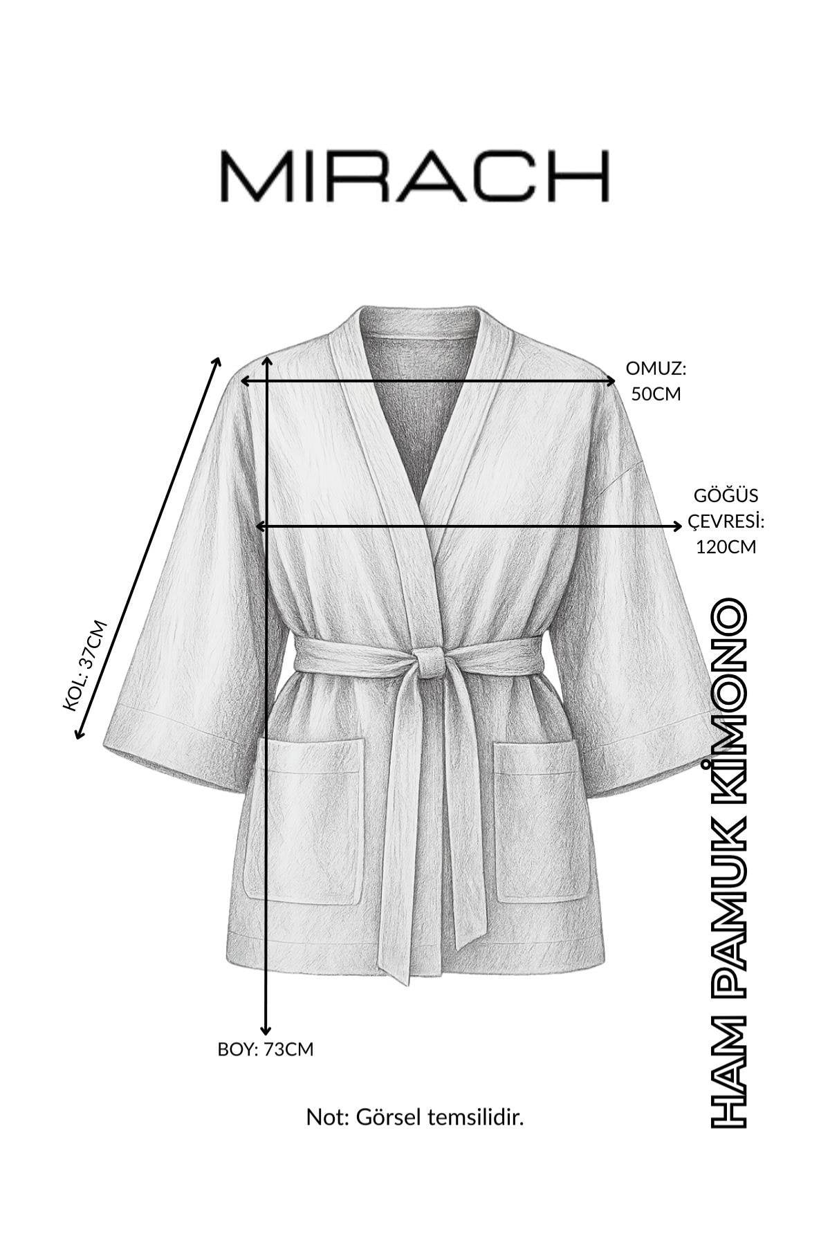 Krem Cepli Kuşaklı Kadın Kimono