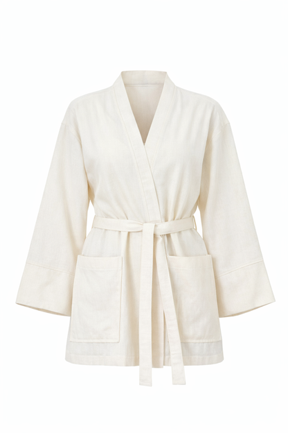 Raw Cotton Kimono Jacket - Cream