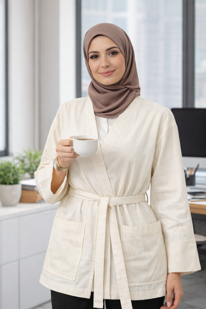 Raw Cotton Kimono Jacket - Cream