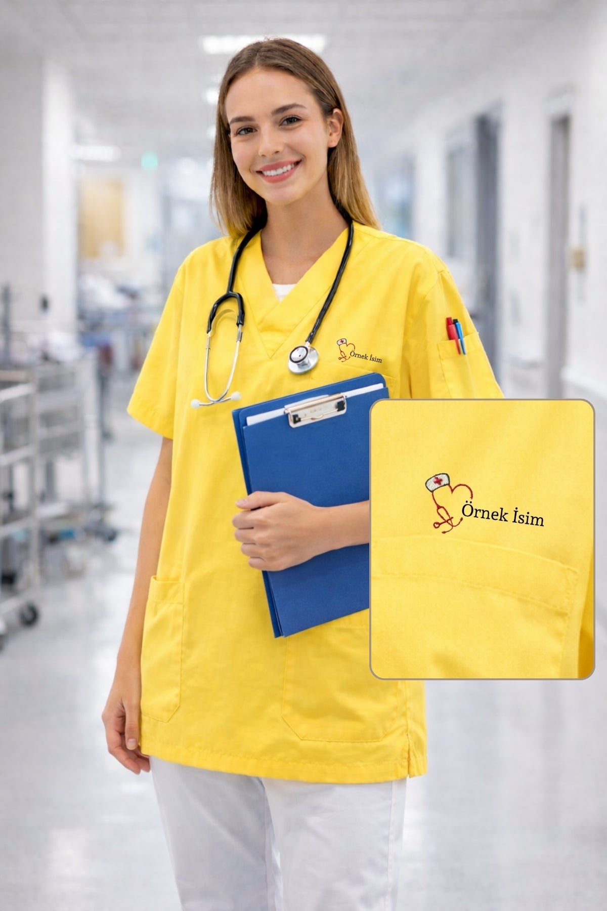 Kadın Scrubs Üst Forma Seti 5’li Paket | 4 Cepli Medikal Üst | Rahat ve Dayanıklı