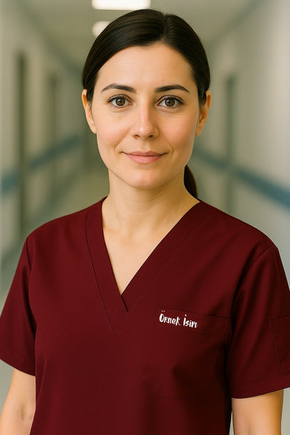 Kişiye Özel İsimli Tek Üst 4 Cepli Scrubs Forma - Bordo