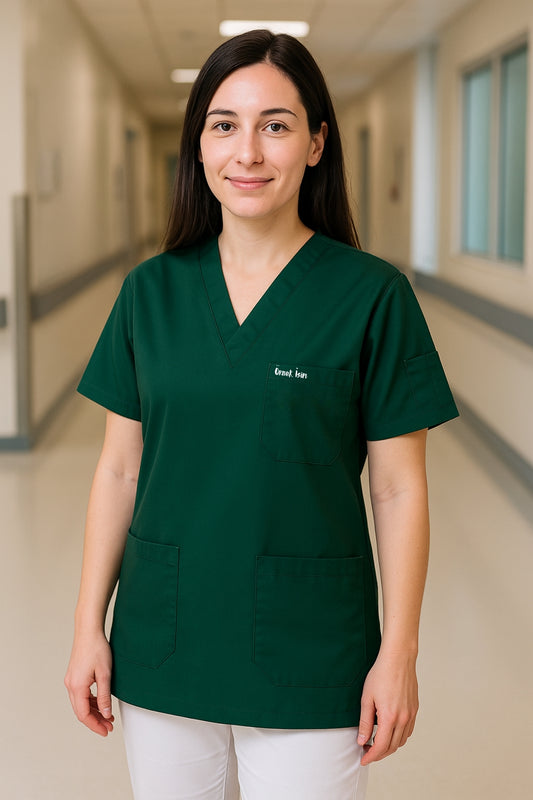 Kişiye Özel İsimli Tek Üst 4 Cepli Scrubs Forma - Yeşil