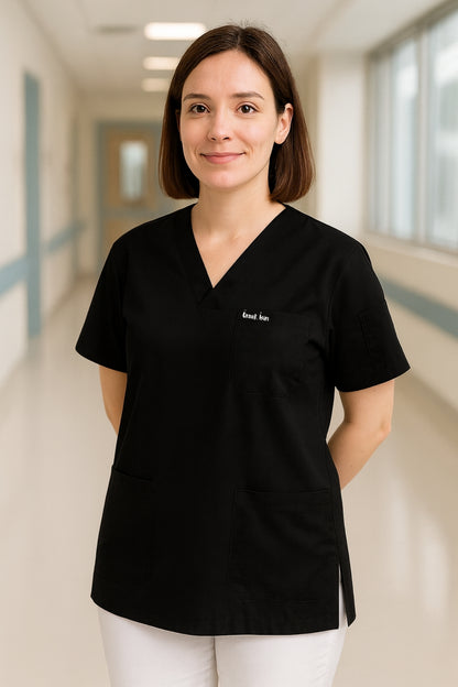 Kişiye Özel İsimli Tek Üst 4 Cepli Scrubs Forma - Siyah