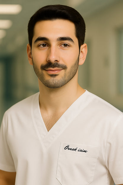 Kişiye Özel İsimli Erkek Tek Üst 4 Cepli Scrubs Forma - Beyaz