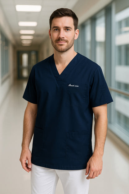 Kişiye Özel İsimli Erkek Tek Üst 4 Cepli Scrubs Forma - Lacivert