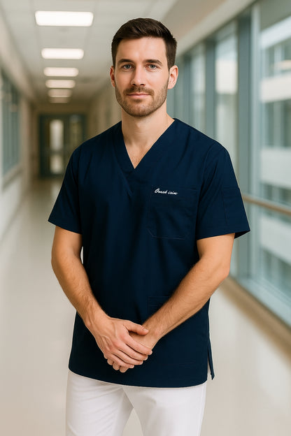 Kişiye Özel İsimli Erkek Tek Üst 4 Cepli Scrubs Forma - Lacivert