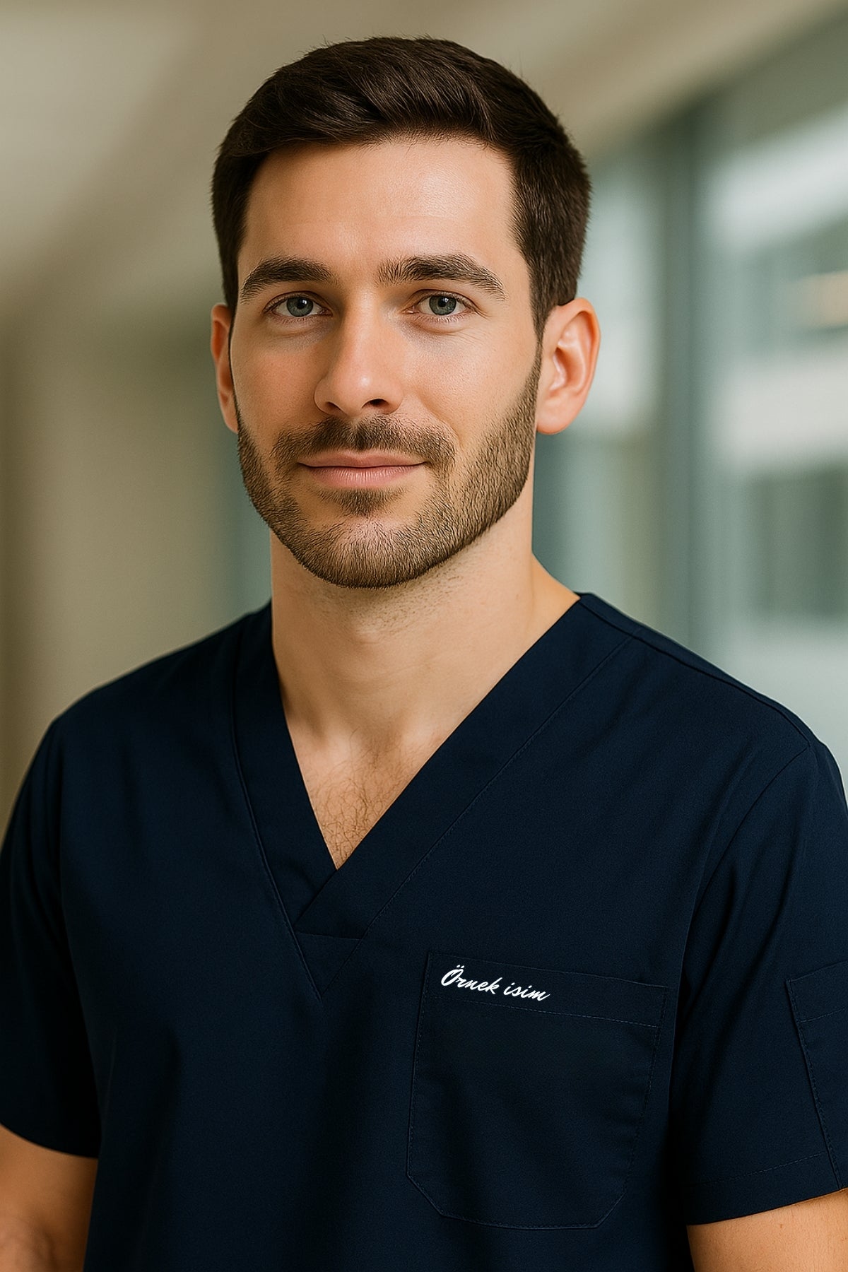 Kişiye Özel İsimli Erkek Tek Üst 4 Cepli Scrubs Forma - Lacivert