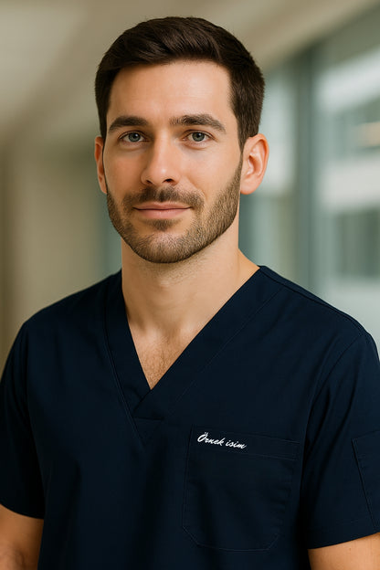 Kişiye Özel İsimli Erkek Tek Üst 4 Cepli Scrubs Forma - Lacivert