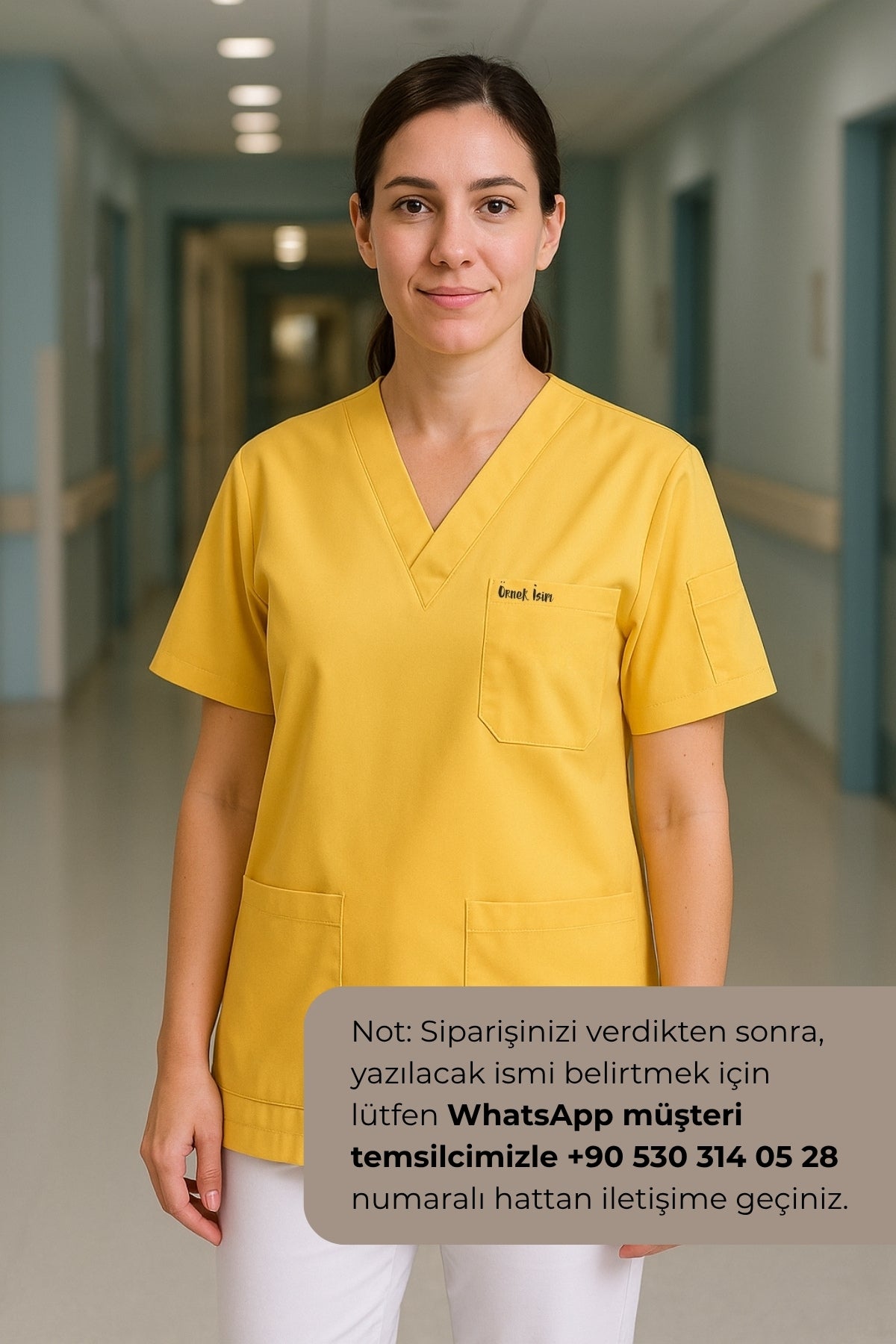 Kişiye Özel İsimli Tek Üst 4 Cepli Scrubs Forma - Sarı