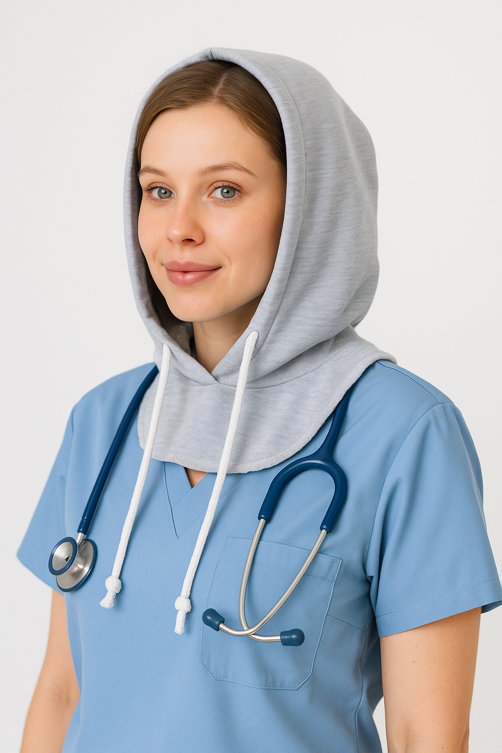 Tesettür boyunluk modelleri ile mavi forma kombin kadın