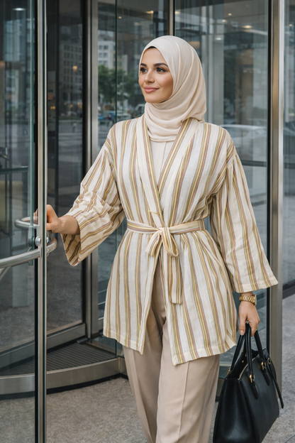 كيمونو منسوج يدويًا - أخضر وأحمر